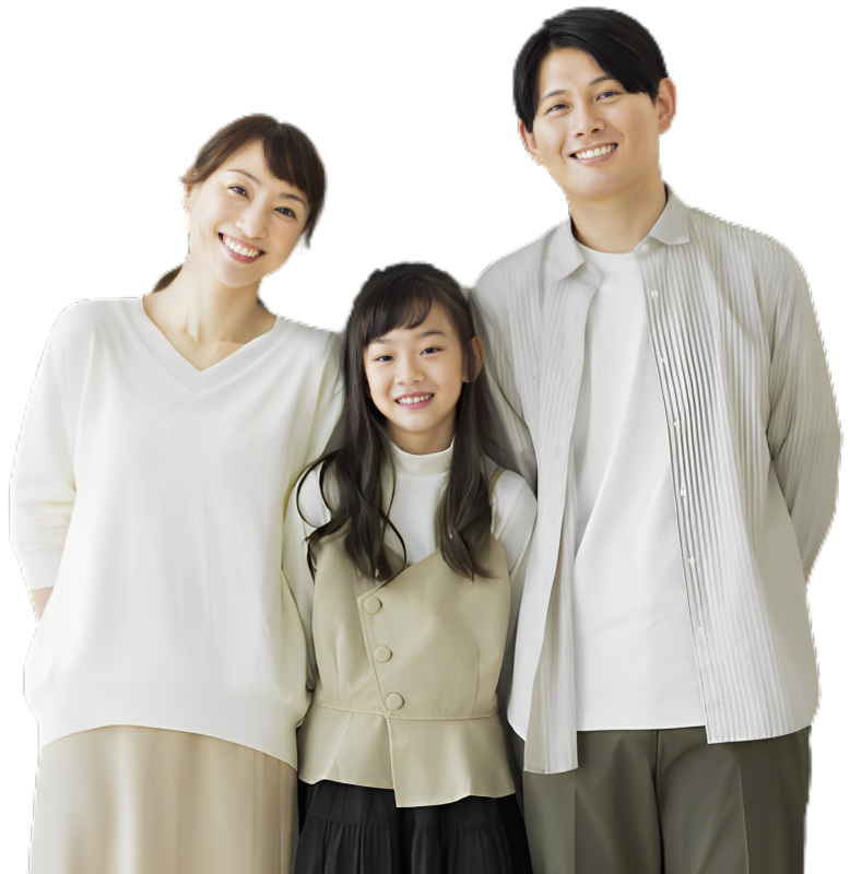 3人家族の笑顔の画像